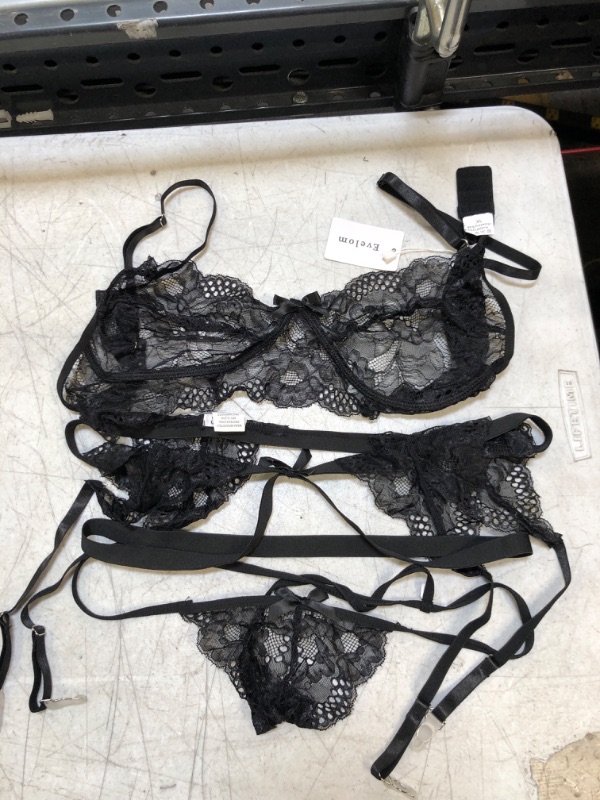 Photo 1 of 3 PIECE BLACK LACE LINGERIE SET SIZE XL