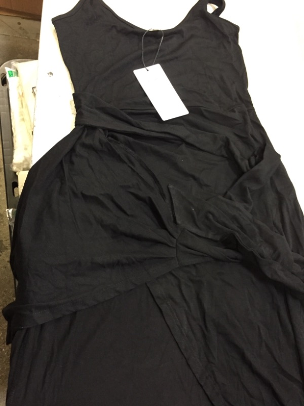 Photo 1 of 2023 Summer Dresses for Women Sexy Sleeveless Crew Neck Ruched Twist Front Knot Irregular Hem Midi Dresses