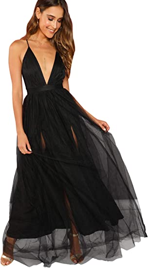 Photo 1 of  Women's Plunging Neck Spaghetti Strap Maxi Cocktail Party Dress