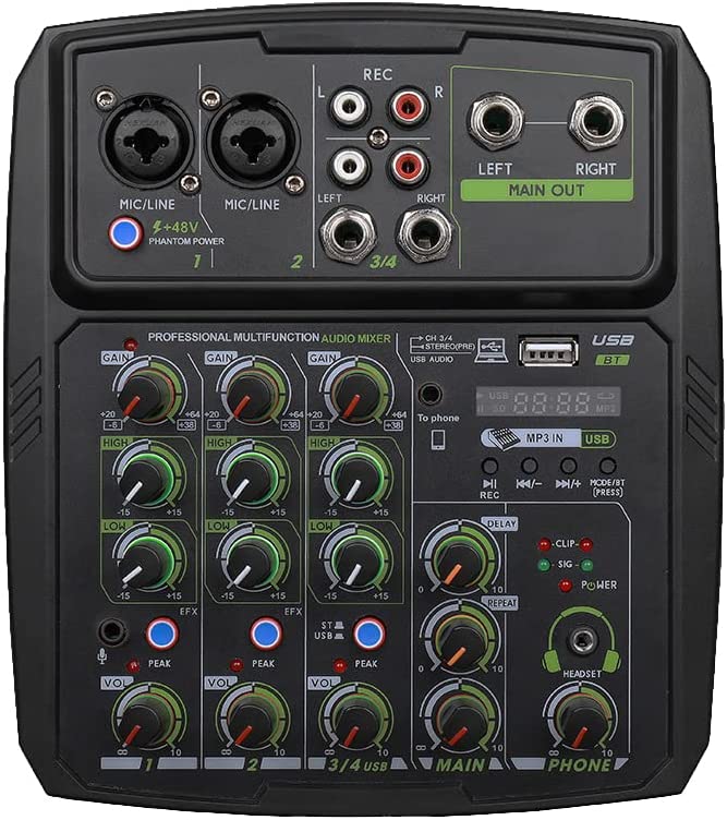 Photo 1 of Audio Interface Mixer 4 Channel Wireless Bluetooth USB Mixing Console MP3 Sound Board 48V Phantom Power Live Streaming DJ Studio Audio Mixer For Computer Microphone Headset