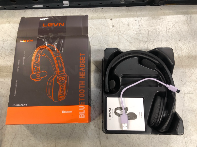 Photo 2 of LEVN Bluetooth Headset with Microphone, Trucker Bluetooth Headset with AI Noise Cancelling & Mute Button, Wireless On-Ear Headphones 60 Hrs Working Time, for Trucker Home Office Remote Work Zoom LE-HS012