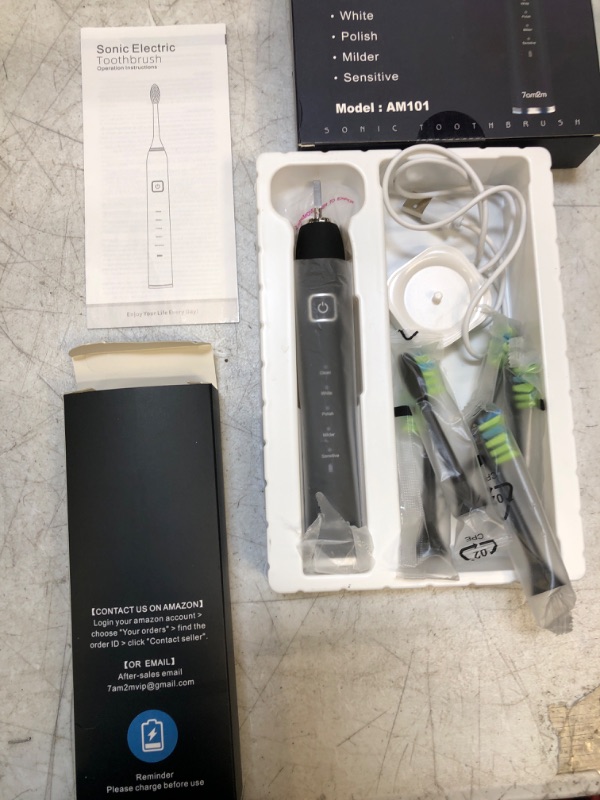 Photo 2 of 7AM2M Sonic Electric Toothbrush with 6 Brush Heads for Adults and Kids, One Charge for 90 Days, IPX7 Waterproof, 5 Modes with 2 Minutes Build in Smart Timer, Electric Toothbrushes(Black)
