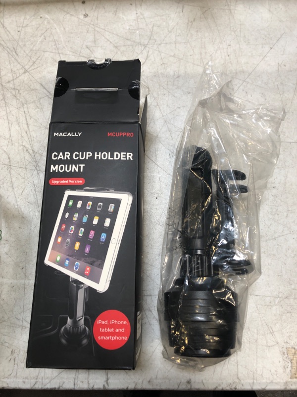 Photo 2 of Macally Cup Holder Tablet Mount - Heavy Duty iPad Cup Holder Car Mount Stand or Tablet Holder for Car, Truck, and Vehicle - Fits Devices 3.5" - 8” Wide with Case - Adjustable iPad Holder for Car

