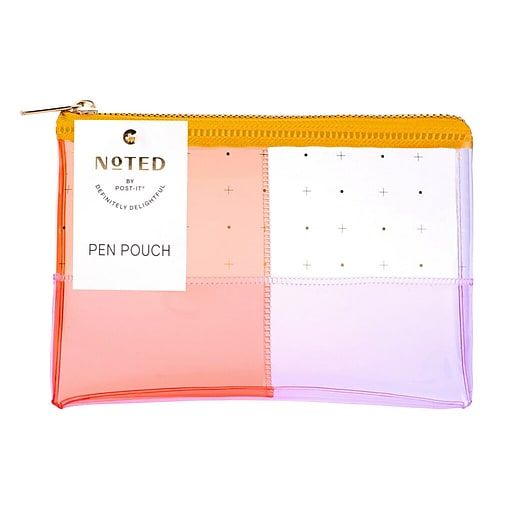 Photo 1 of Noted by Post-it® Pen Pouch, Orange and Pink Transparent Plastic with Zipper, 7.5" X 5.25" 3PC