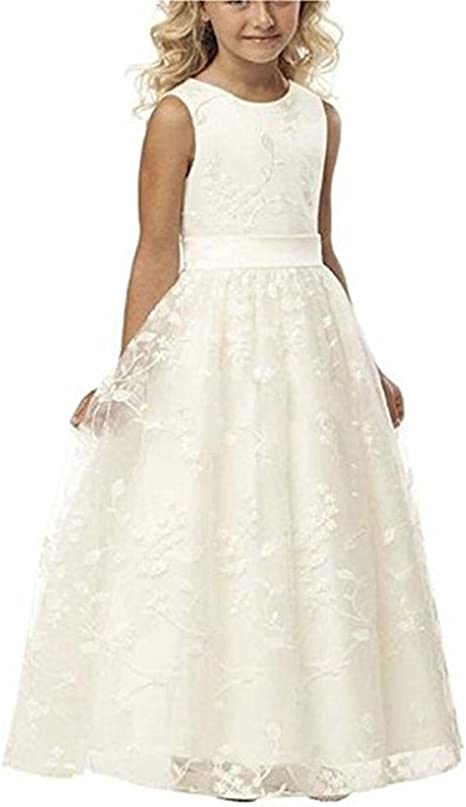 Photo 1 of  Wedding Pageant Lace Flower Girl Dress with Belt 6-7 Year Old