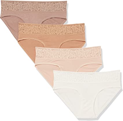 Photo 1 of Amazon Essentials Women's Modal with Lace Panty (Thong or Bikini), Pack of 4  SIZE M 
