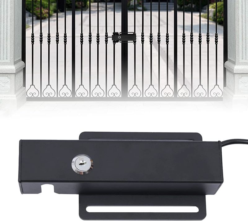 Photo 1 of Automatic Electric Gate Lock for Swing Gate Opener, Black Galvanized Iron Gate Lock with Control Board AC/DC 12-24V for Multi Gate Door Opener Lock Using
