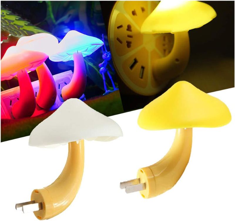 Photo 1 of Comidox 2Pcs Colorful Energy Saving Mushroom LED Night Light Sensor Light Control Night Light Corridor Lamp Wall Lamp(2 Light Styles)
