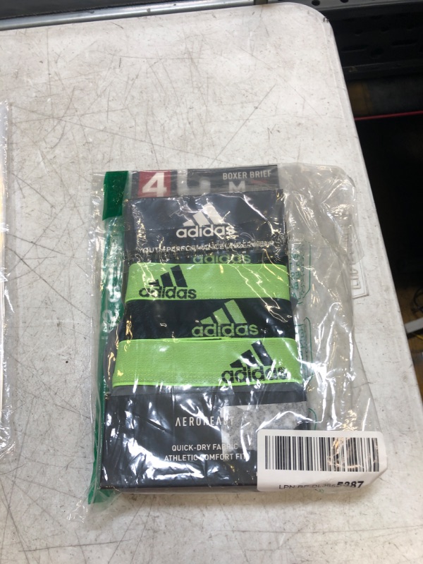 Photo 1 of adidas Kids-Boy's Performance Boxer Briefs Underwear (4-Pack) Medium Signal Green/Black/Grey