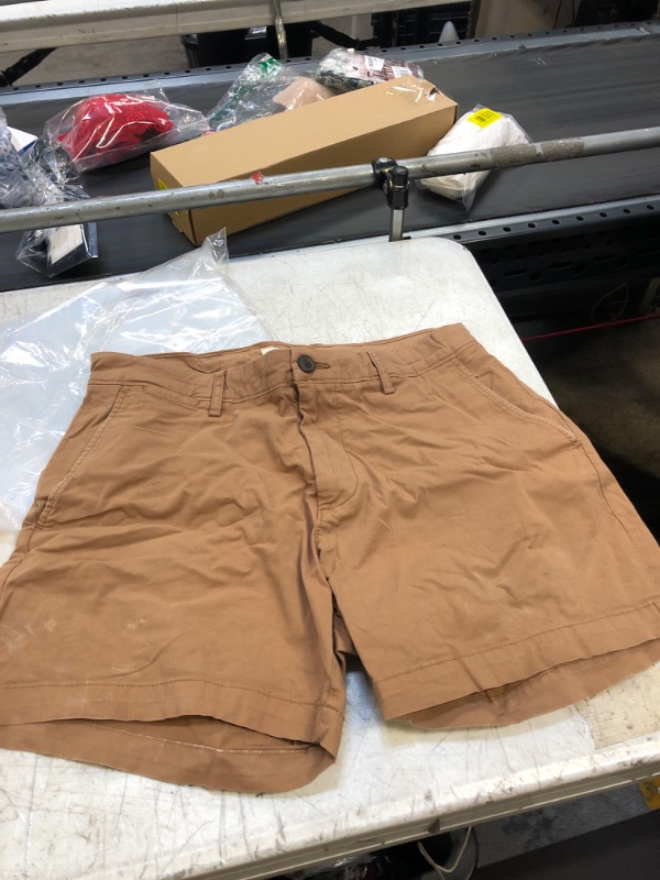 Photo 2 of Amazon Essentials Men's Slim-Fit 5" Flat-Front Comfort Stretch Chino Short (Previously Goodthreads) 29 Dark Khaki Brown