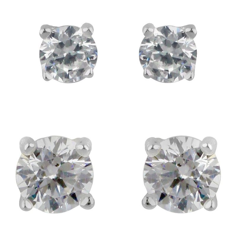 Photo 1 of A New Day Sterling Silver Cubic Zirconia Duo Round Stud Earring Set Nickel Free
