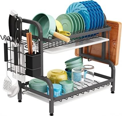 Photo 1 of 1Easylife Dish Drying Rack, 2-Tier Compact Kitchen Dish Rack Drainboard Set, Large Rust-Proof Dish Drainer with Utensil Holder, Cutting Board Holder for Kitchen Counter Tableware Organizer
