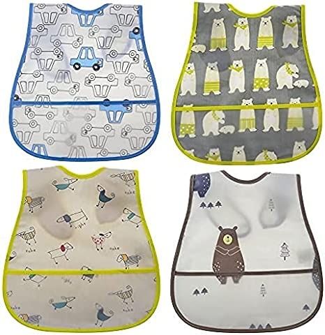 Photo 1 of Baby Waterproof Bibs with Food Scraps Catcher Pocket Soft Adjustable Snaps Feeding Bibs For Infants Toddlers Boys and Girls - MISSING : 1
