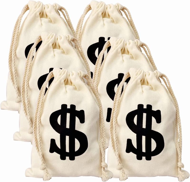 Photo 1 of 6pack 6.3 x 9 Inches Money Bags Money Bag Prop Money Bag Dollar Money Bag Costume Sign Carrying Sack for Toy Party Favor, Bank Robber Pirate Cowboy Cosplay Theme Party
