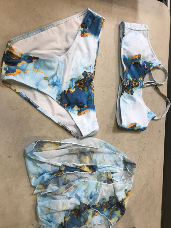 Photo 1 of 3 PIECE BATHING SUIT SET BLUE AND GOLD SIZE 160