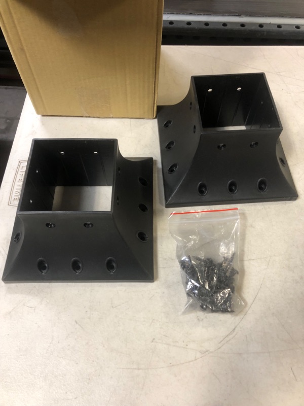 Photo 2 of 4×4 inch Post Base Brackets (Inner Size 3.5"x3.5" ?Deck Base Plate Wood Post Brackets Fence Post Anchor with Screws for Pavilion Deck Railing Support
