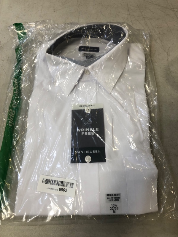 Photo 2 of 15.5" Neck 32"-33"  Van Heusen Men's Dress Shirt Regular Fit Poplin Solid 15.5" Neck 32"-33" Sleeve White