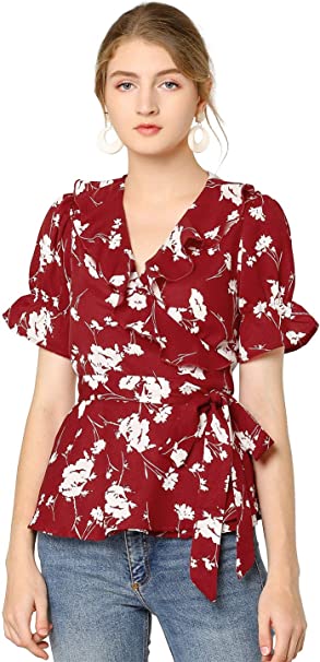 Photo 1 of Allegra K Women's Wrap Peplum Top Blouse Tie Waist Short Sleeve Ruffle Floral V Neck Belted Shirts
SIZE XXL