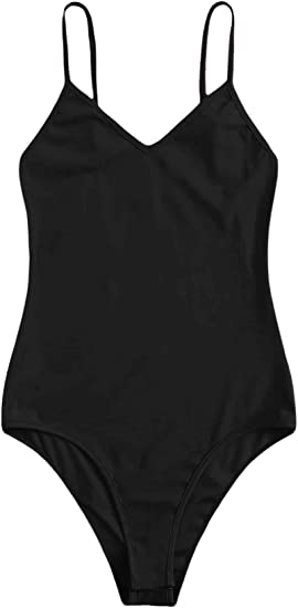Photo 1 of  Women's Solid Cheeky Spaghetti Strap Cami Bodysuit Top Leotard
SIZE MED