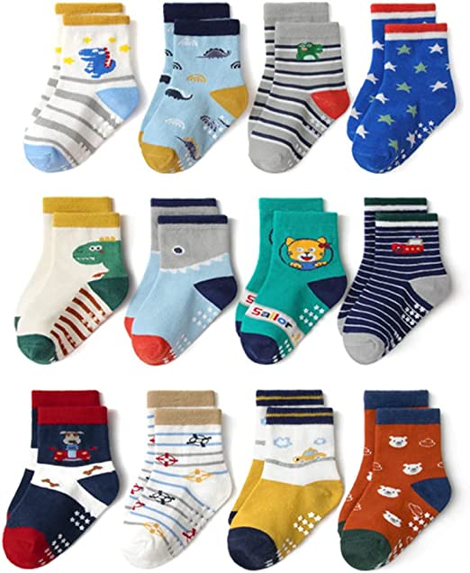 Photo 1 of 12 Pairs Unisex Baby Organic Cotton Socks Non-Slip Toddler Socks Anti-Slip Ankle Socks for Infant's and Kids

