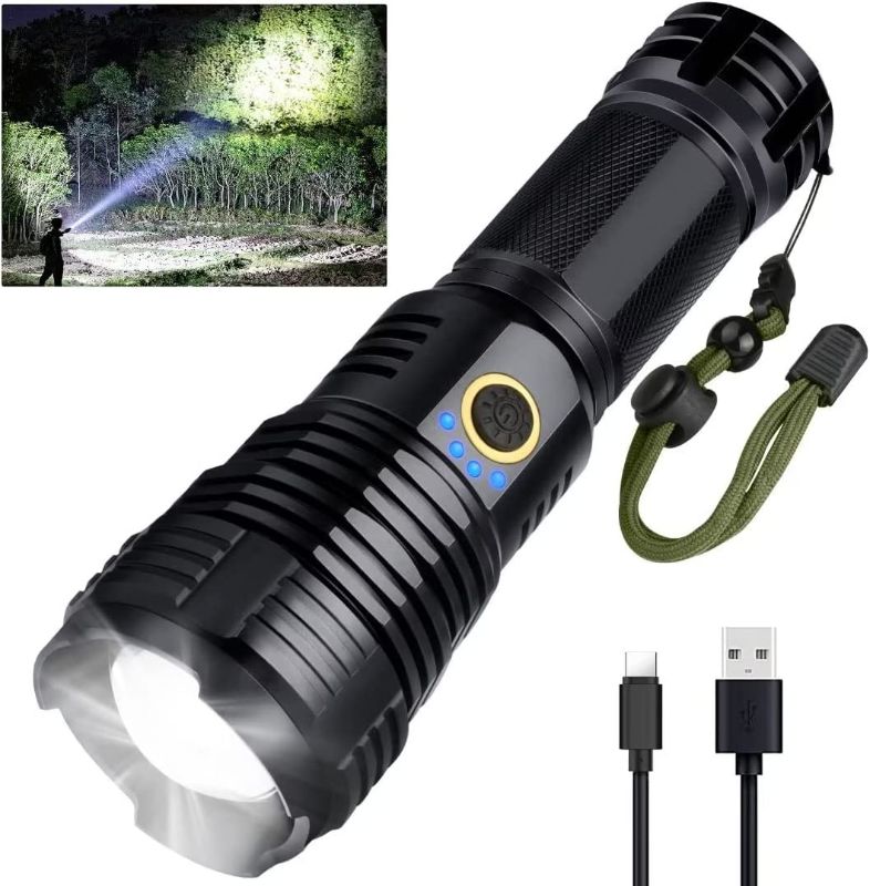 Photo 1 of j Rechargeable LED Flashlights, 90000 High Lumens Flashlight, XHP70 Tactical Flashlight with Zoomable, 5 Modes, Super Bright Waterproof Flashlights...
