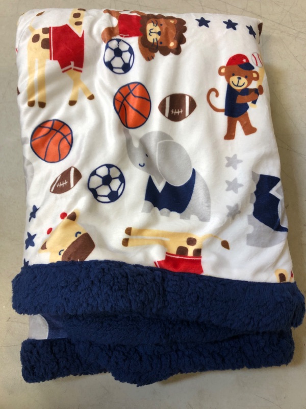 Photo 2 of Posh Linens Sherpa Blanket Blue: Soft Double Layer with Fun Ocean Design for Baby Boy Toddler Child (STOCK PHOTO USED AS REFERENCE)
