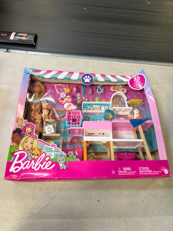Photo 1 of Barbie Doll (11.5-in Blonde) and Pet Boutique Playset with 4 Pets, Color-Change Grooming Feature and Accessories, Great Gift for 3 to 7 Year Olds