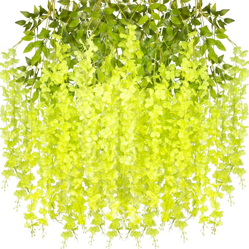 Photo 1 of 12 Pack Artificial Flowers Silk Wisteria Vine Ratta Hanging Flower (Green)