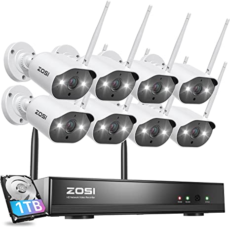 Photo 1 of ZOSI 8CH 2K Wireless Security Camera System with 1TB Hard Drive,8x 3MP WiFi Outdoor Surveillance Cameras,Night Vision,Light and Siren Alarm,2 Way Audio,2K H.265+ 8Channel NVR for 24/7 Recording