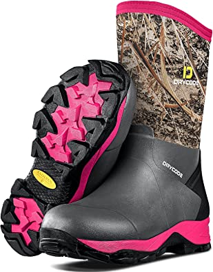 Photo 1 of DRYCODE Rubber Boots for Women, 4.5mm Neoprene Insulated Rain Boots, Waterproof Mid Calf Mud Work Boots for Womens Hunting, Water Fishing, Farming, Garden