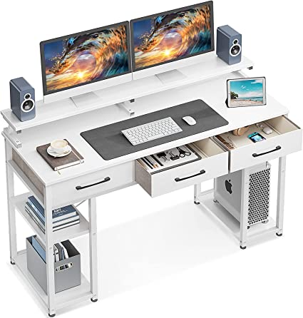 Photo 1 of ODK 47" Small Office Computer Desk: Home Table with Drawers Wood Storage Shelves, Modern Work Writing Desk, White (SIMILAR TO STOCK PHOTO)