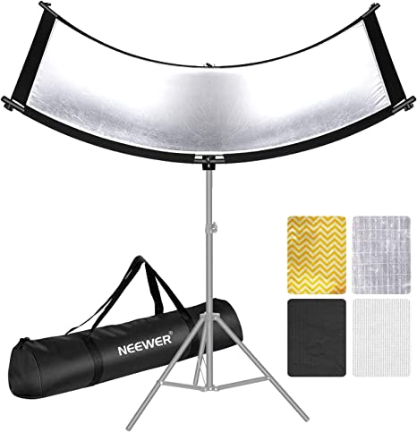 Photo 1 of Neewer Clamshell Light Reflector Diffuser with Carrying Bag, 39”×18”/100x45cm Photography Curved Lighting Reflector for Photo Studio Photography, Black/White/Gold/Silver Colors (Stand Not Included)