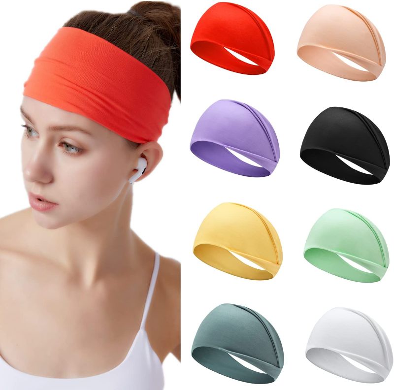 Photo 1 of 8 Pack Headbands for Womens Yoga Workout Hair Bands for Sports Sweat Wide Hair Running Sweat Band Hairband Hair Wrap for Girls
