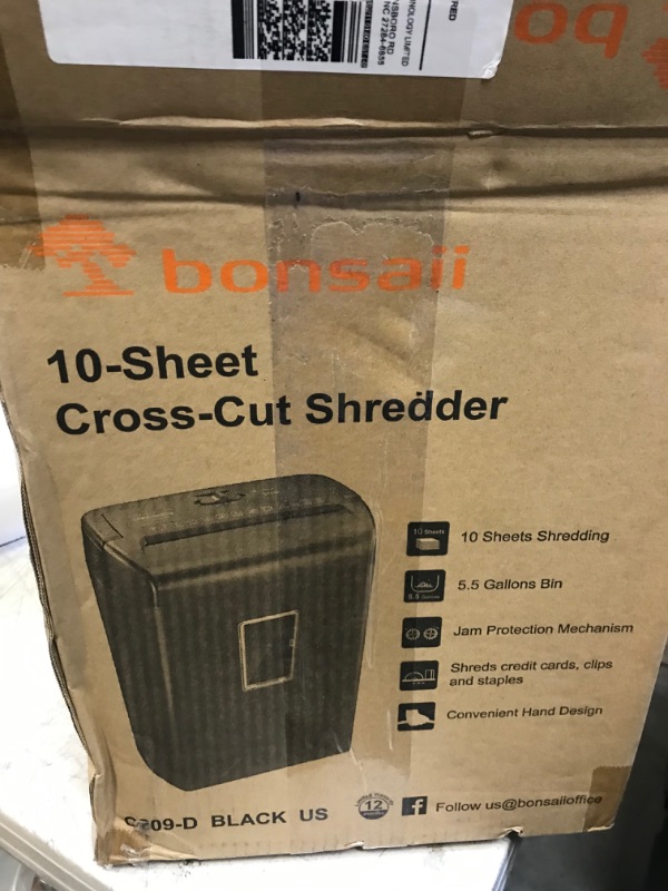 Photo 2 of Bonsaii 10-Sheet Cross Cut Paper Shredder, 5.5 Gal Home Office Heavy Duty Shredder for Credit Card, Staple, Clip with Transparent Window(C209-D) New