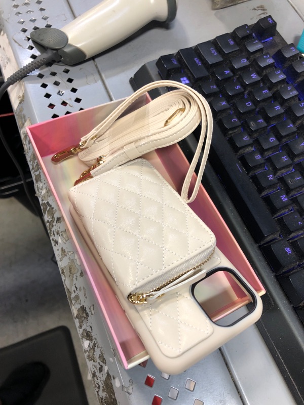 Photo 1 of LAMEEKU iPhone 11 Pro Wallet Case, iPhone 11 Pro Card Holder Case Crossbody Purse Case Quilted Leather Lady Handbag Case Shockproof Case Compatible with iPhone 11 Pro, 5.8"-Beige