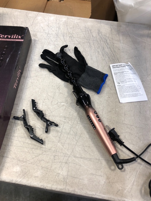 Photo 3 of Terviiix Bubble Curling Wand, Spiral Curling Iron for Tight & Loose Curls, Curling Wand for Long Hair, Ceramic Long Barrel Wand Curler for Fine Hair, Instant Heat to Max 430°F, with Glove & Clips Rose Gold(no clamp)