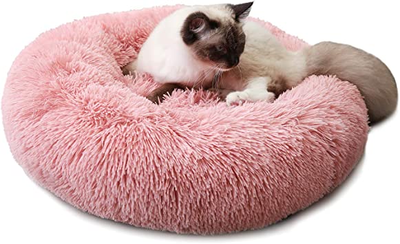 Photo 1 of Luciphia Round Dog Cat Bed Donut Cuddler, Faux Fur Plush Pet Cushion for Large Medium Small Dogs, Self-Warming and Cozy for Improved Sleep Pink, Small (20" x20") New