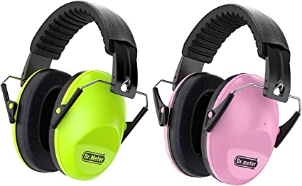 Photo 1 of Dr.meter Noise Cancelling Ear Muffs 27 NRR Noise Cancelling Headphones for Kids with Adjustable Headband - Kids Ear Protection for Sleeping Mowing and Studying - 2 Packs, Green & Pink