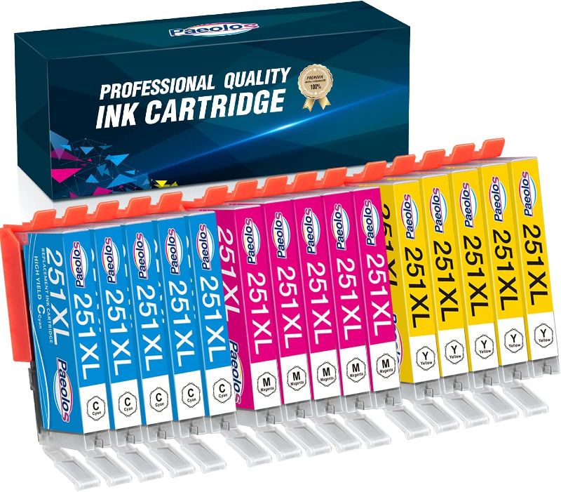 Photo 1 of Paeolos Compatible 251XL Ink Cartridge Replacement for Canon 251 251XL CLI-251XL Used in Canon Pixma MX922 IX6820 IP7220 IP8720 MG7520 MG5520 MG5420 MG6320, 15 Packs (Color Ink)
