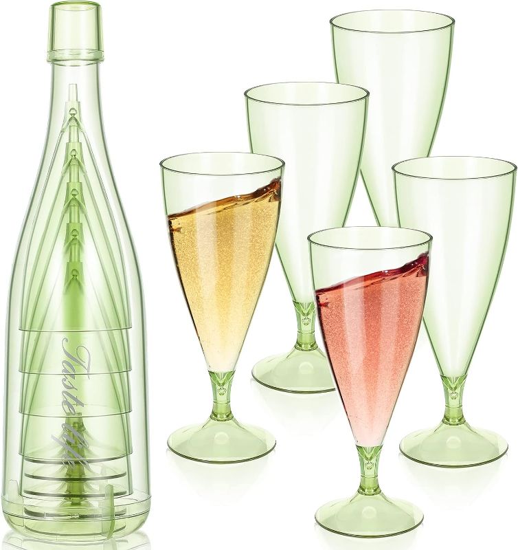 Photo 1 of 10 Pcs Plastic Champagne Flutes with Outer Cup Portable Reusable Plastic Wine Glasses Stemless Plastic Goblet Set for Picnic Party Camping Wedding Birthday, Each 5.4 Ounces (Green)
