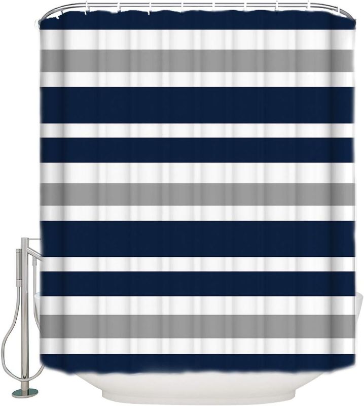 Photo 1 of zzsunfeel Waterproof Shower Curtain Stripes Design Washable Bath Curtains for Bathtub Navy Blue, Gray, White Washable Bath Curtains for Bathtub Bathroom Decor 72x84 inch
