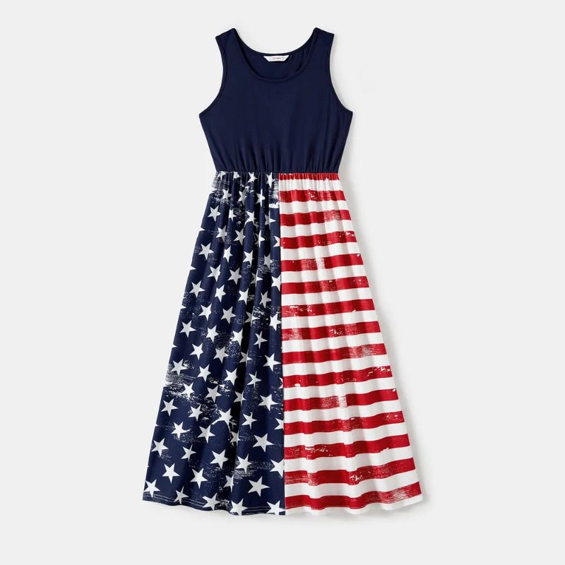 Photo 1 of Independence Day Family Matching Star & Striped Print Spliced Tank Dresses -- Size 2Y
