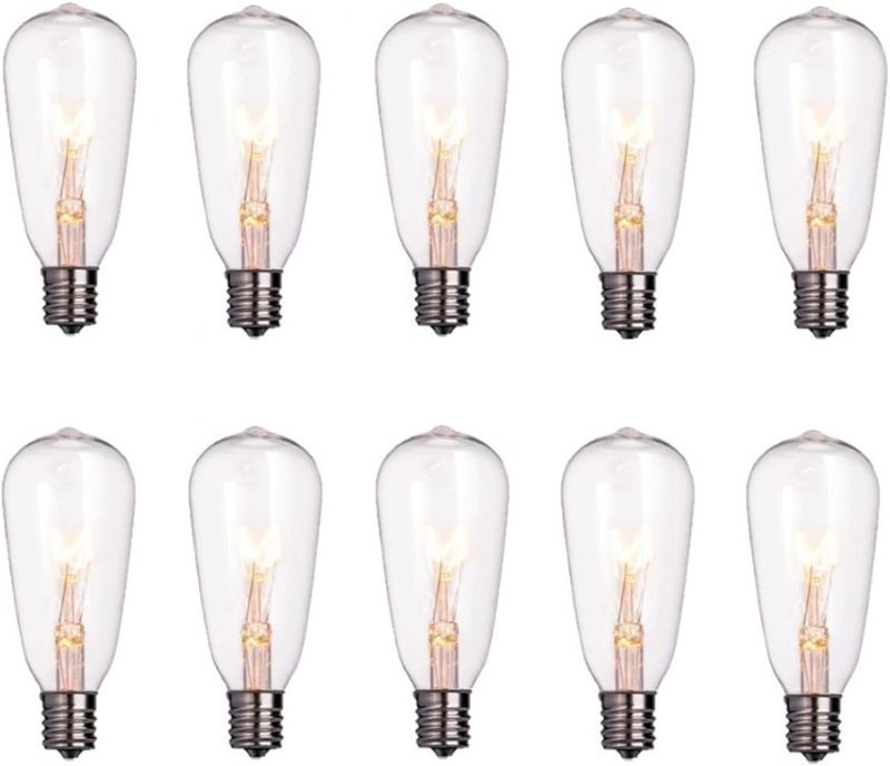 Photo 1 of  Edison Replacement Bulbs, 7 Watt E17 Intermediate Screw Base Clear Edison Light Bulbs ST40 Replacement Bulbs for Outdoor String Lights, C9 Incandescent Light Bulbs, Warm White-10 Pack