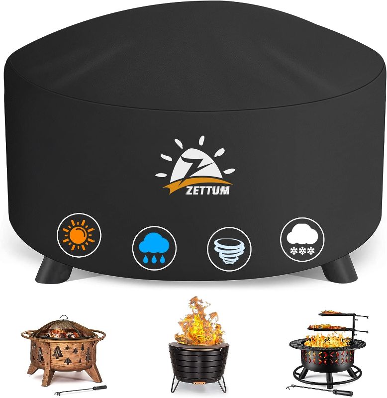 Photo 1 of Zettum Fire Pit Cover Round 36 Inch - Outdoor Firepit Cover Heavy Duty & Waterproof, 600D Patio Fire Table Cover Gas Fire Pit Accessories Fade & Weather Resistant - 36 x 36 x 20 Inch
