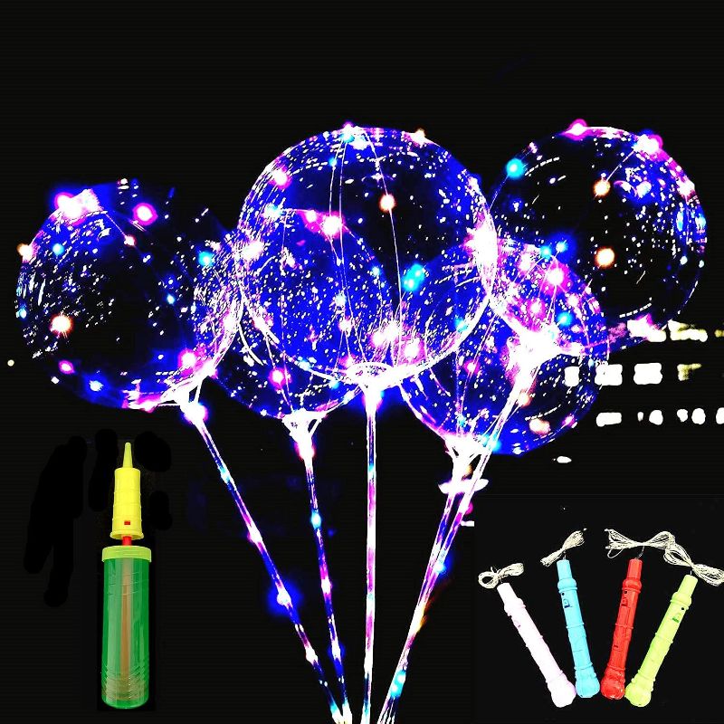 Photo 1 of LED Light Up Bobo Balloons with Sticks 6 Packs, Flashing Handles,20 Inches Transparent Bubble Balloons,70 cm Sticks, Event Birthday Party Decoration
