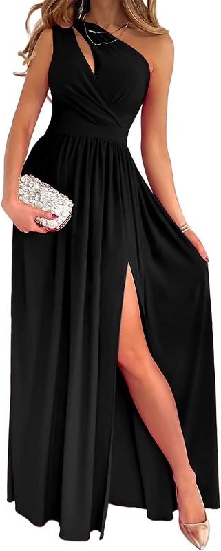 Photo 1 of LYANER Women's One Shoulder High Split Cutout Sleeveless Elegant Sexy Cocktail Maxi Dress SIZE S 
