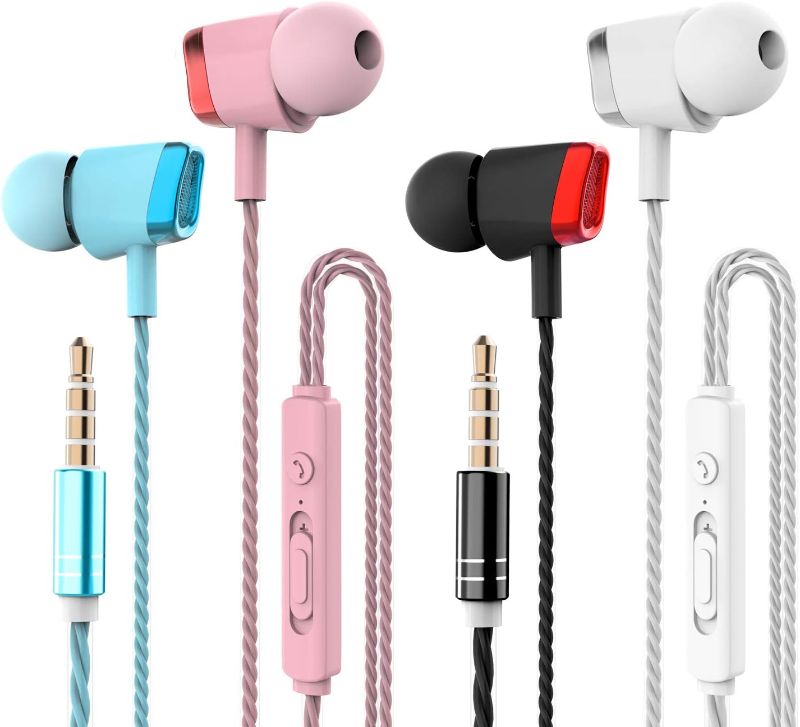 Photo 1 of 4 Pack Earbuds Headphones with Microphone & Remote, CBGGQ Noise Isolating Earphones in-Ear Headphones with Pure Sound and Powerful Bass, for iOS and Android Smartphones, iPod, iPad, Laptops,Gaming,etc
