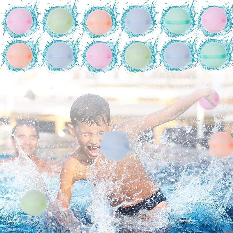 Photo 1 of 12pcs Reusable Water Balloons Self Sealing Quick Fill Refillable Water Balls for Kids Water Bomb Splash Balls for Pool Outdoor Water Toys Balloons for Water Fight Game Summer Fun Party(Non-magnetic)
