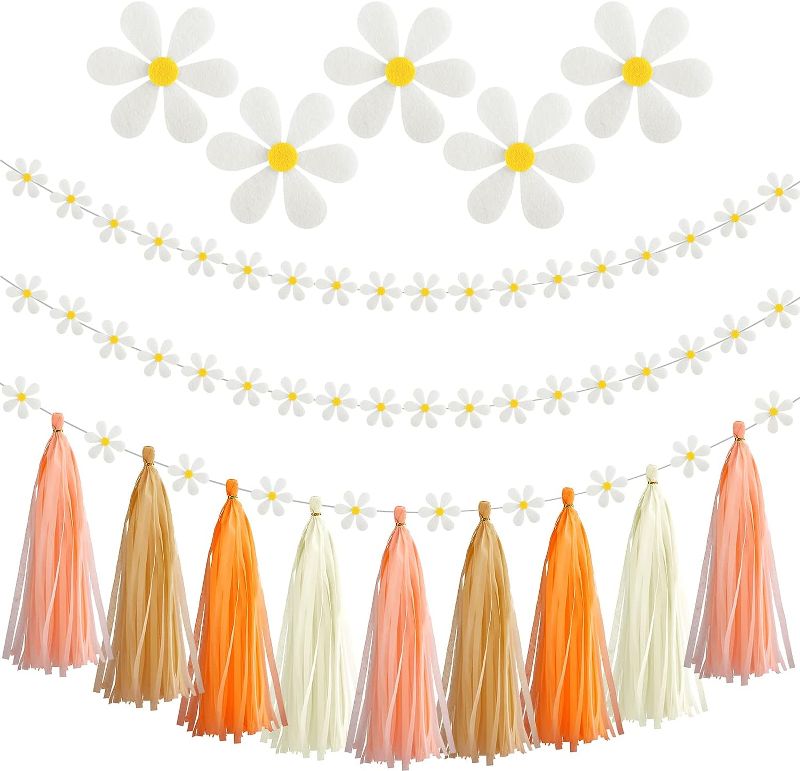 Photo 1 of 20 Pieces Daisy Groovy Boho Garland 2 Pieces Daisy Garland Party Tassel Banner Artificial Daisy Party Favor Daisy Felt Banner for Spring Decor Wedding Birthday Party Bridal Window Decorations(Daisy)
