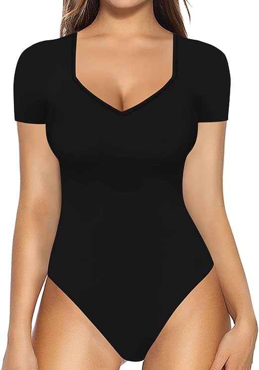 Photo 1 of MANGOPOP Sweetheart V Neck Bodysuit for Women Short Sleeve Long Sleeve Body Suits Tops SIZE S 
